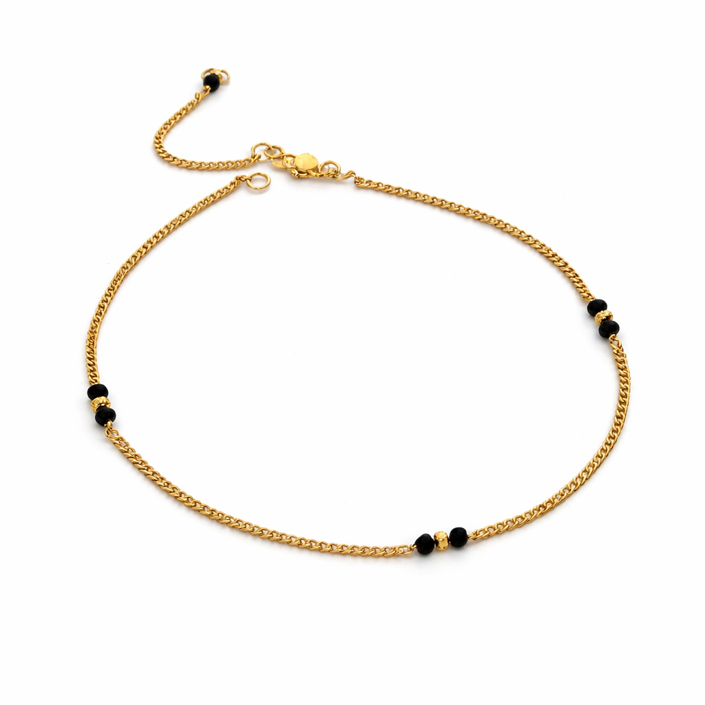 24ct Gold Plated with Traditional Black Bead Anklet