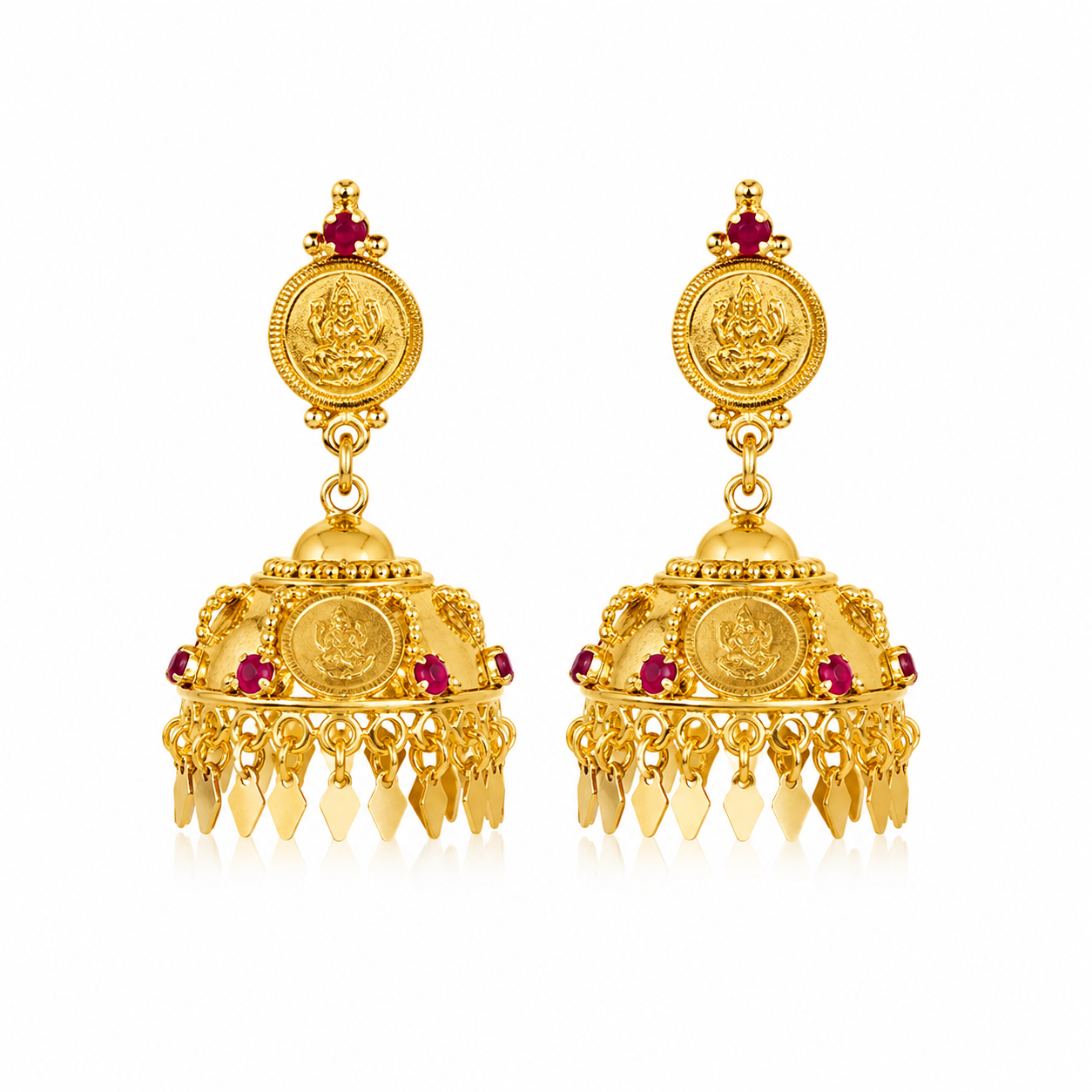 24K Premium Gold Plated Lakshmi Jhumka Earrings | Matching with Elakkathali & Lakshmi Coin Necklace