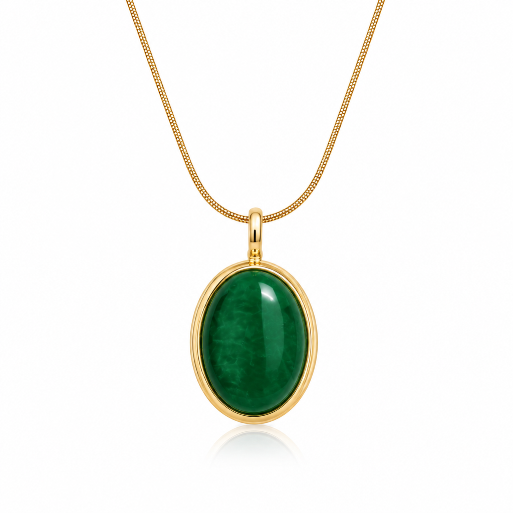 Anti Tarnish Emerald Green Oval Pendant Necklace for Women